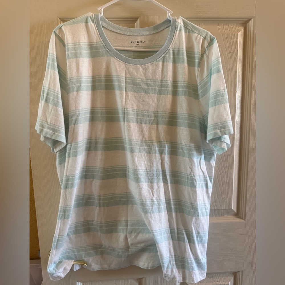 Lane Bryant Blue and White Striped Short Sleeve Tee